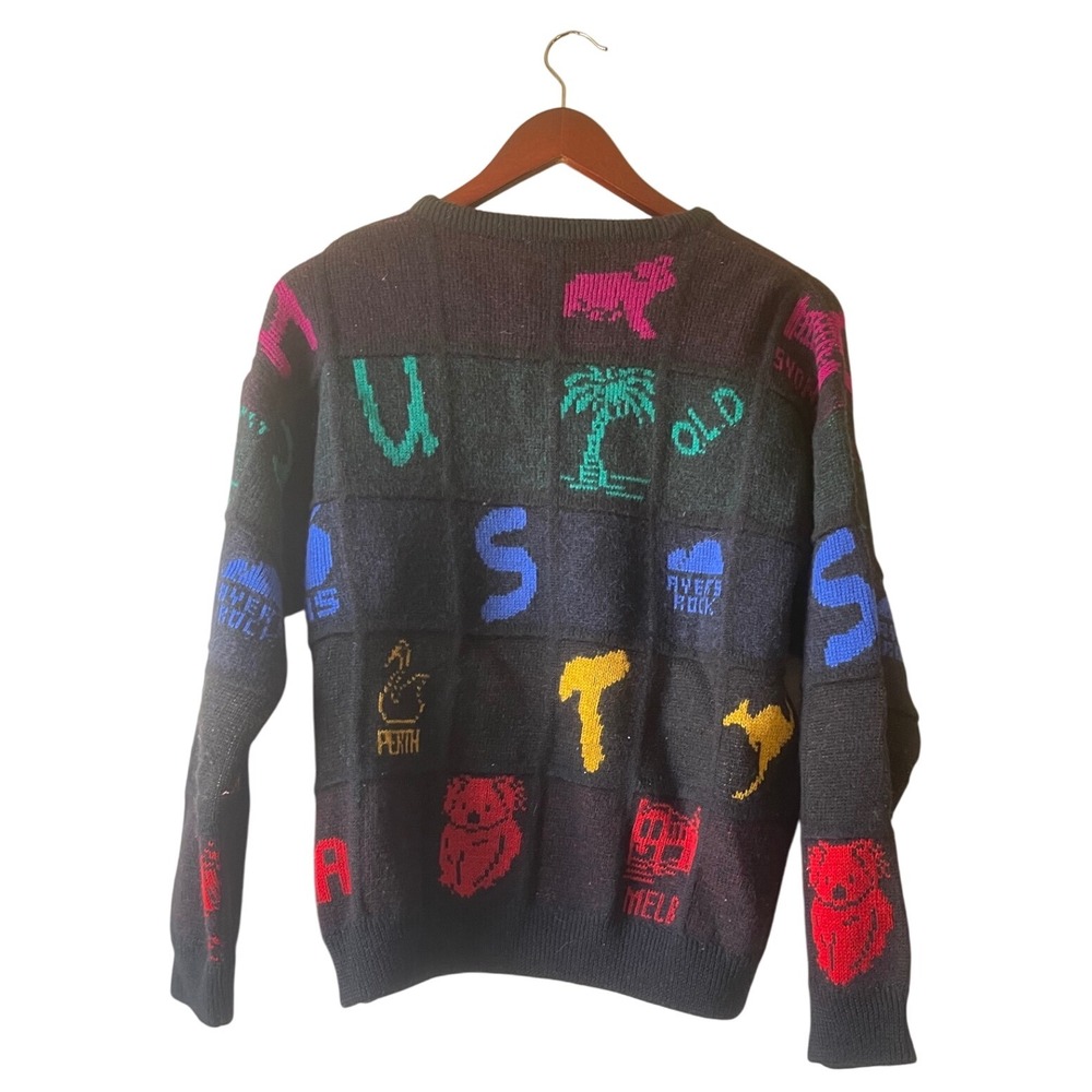 Vintage Australia Downunder Hysport Novelty‎ Wool Knit Sweater Multicolor Large